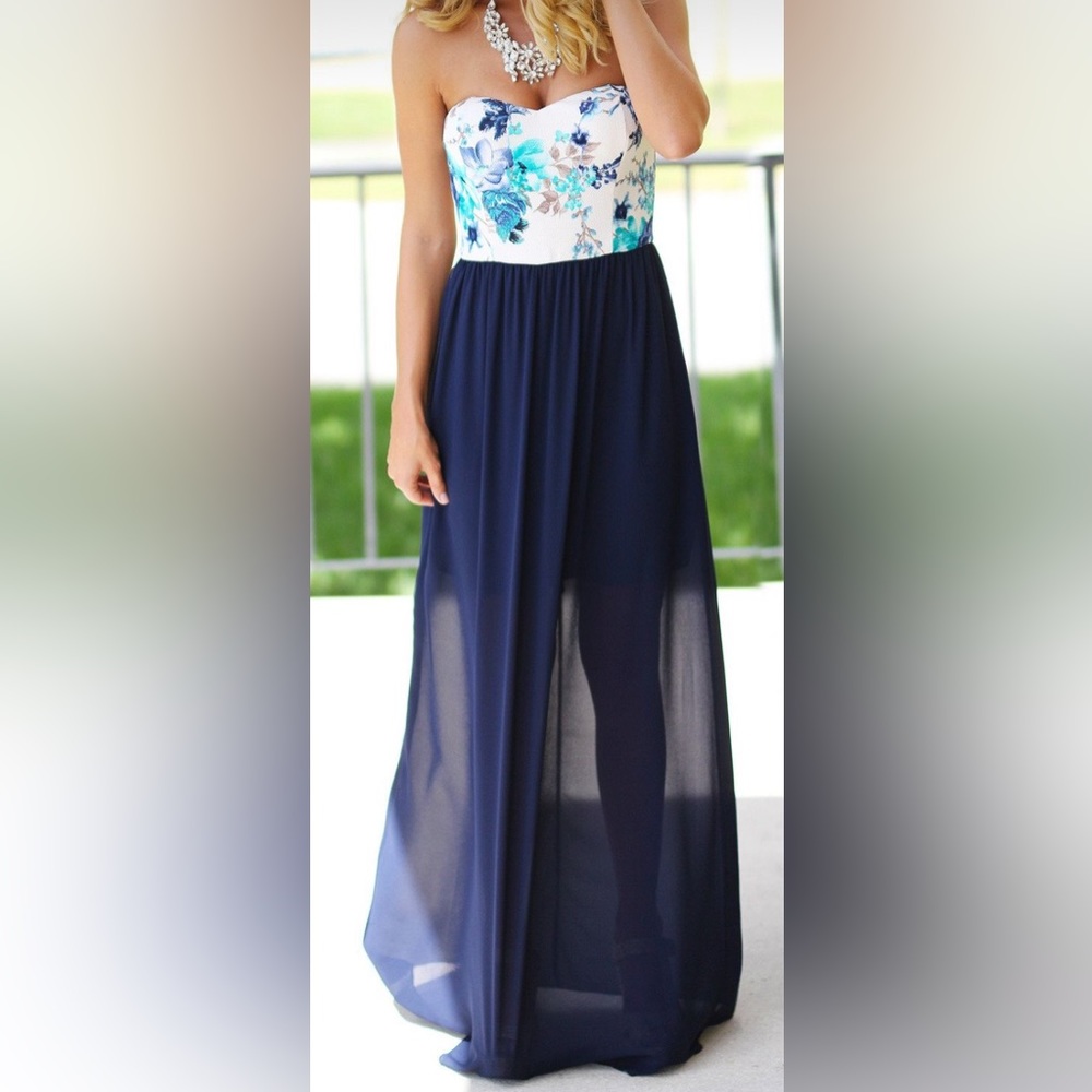Navy Maxi Dress with Floral Top